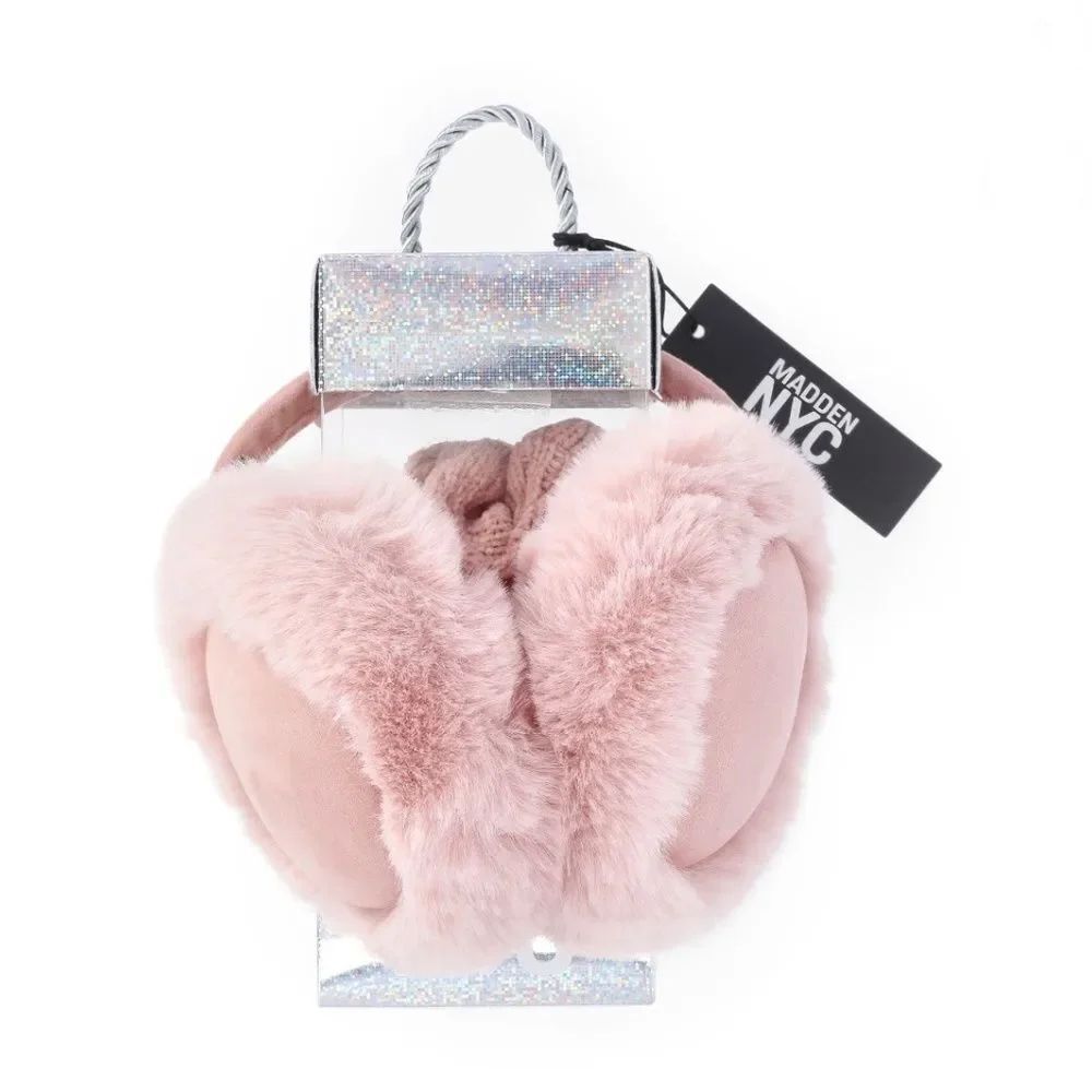 Women's Faux Suede Ear Muffs & Hair Scrunchy 4-Piece Set Blush